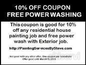 We are giving FREE power washing with an exterior paint job, not just previously painted surfaces, but brick, walkways, and patios, are included too. AND, a 10% DISCOUNT on interior and exterior painting