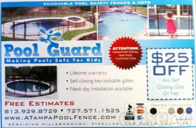 $25 off a self-closing Pool Fence gate when purchased with a Pool Safety Fence in Tampa FL.